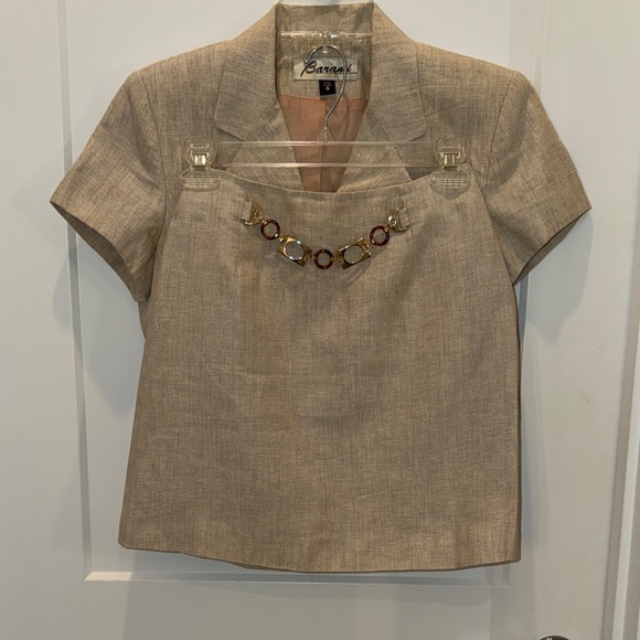 Barami Women's Vintage Tan Skirt and Short Sleeve Blazer Set